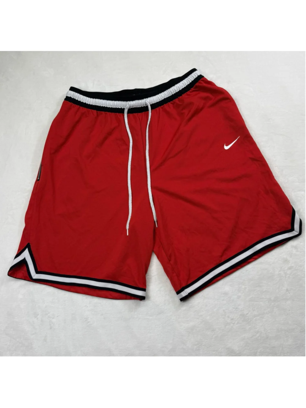 Men's Nike Dri-Fit Red Athletic Basketball Shorts XXL Black White Zipper Pocket